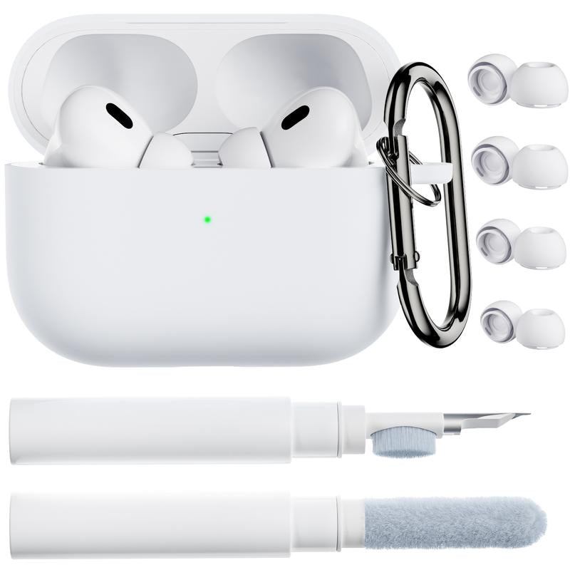 ORNARTO for Airpods Pro 2Nd/1St Generation Case with Cleaner Pen, Eartips Cover, Full Protective Soft Silicone for Airpods Pro Case 2022/2019 with Keychain, Front LED Visible Skin Cover