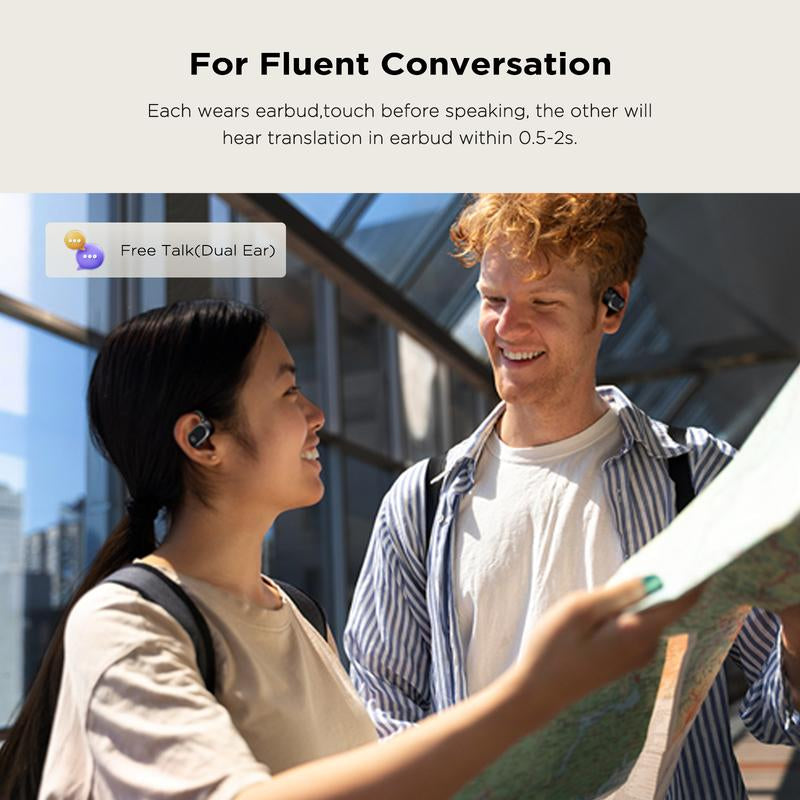 Wireless Bone Conduction Translation Earbuds with APP Support 134 Languages Translate, Intelligent Translator with Virtual Assistant, Bluetooth 5.4
