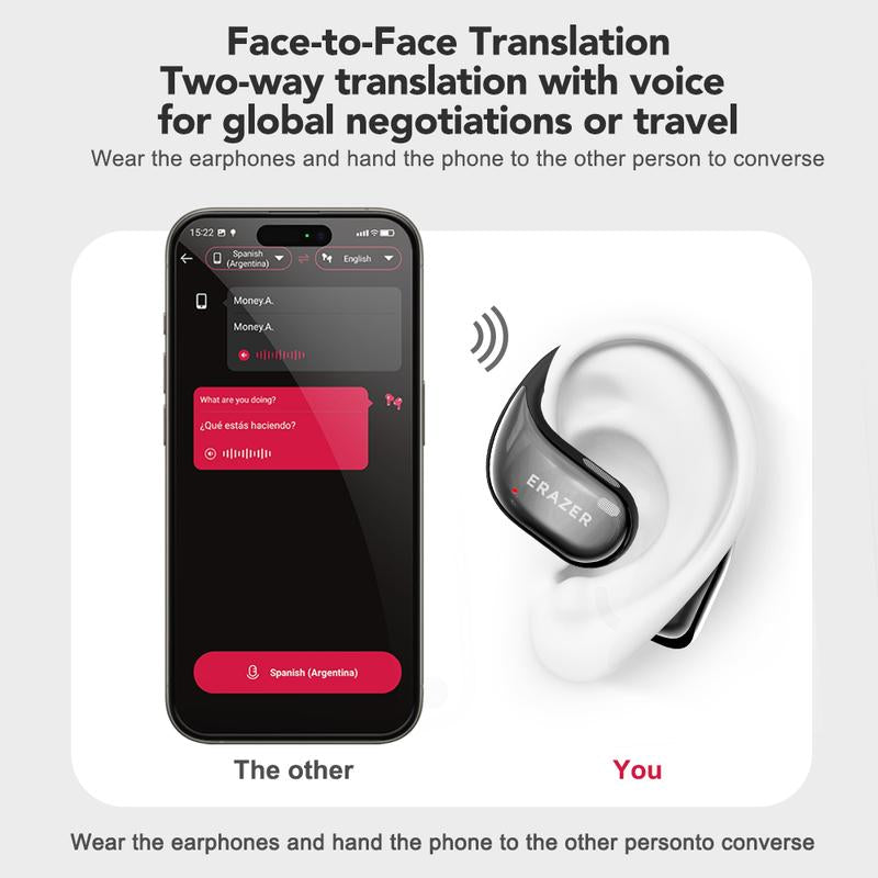 ERAZER X11 AI Translation Earbuds with APP Support 134 Languages Real Time Translate OWS Open-Ear Headphones Wireless Bluetooth 5.4 Earbuds with HD Mic Waterproof Earphones Gaming with Low Latency