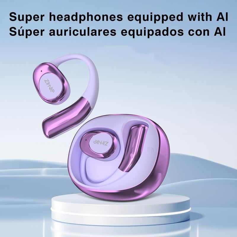 ZIHNIC S09 AI Translation Earbuds Bluetooth 5.0 Wireless Open-Ear Headphones 138 Languages Support HIFI Sound Quality Chargeable Electronic Audio Headset Chargeable Electronic Audio Headset Pink