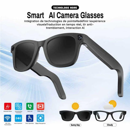 Evomi Touch-Control Bluetooth Smart Glasses Camera Withhd Cameras Bluetooth Voice Communicationlightweight Design Dual Interchangeablelenses Day Night Switch Surround Soundspeakers Device Wearable Bluetooth Glasses Black
