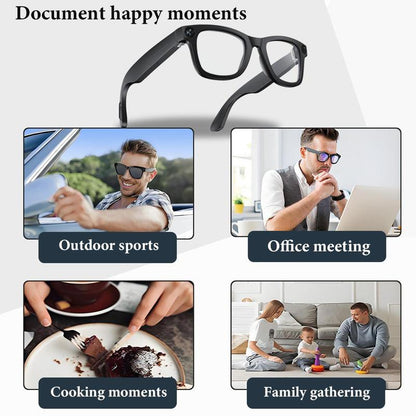 Evomi Touch-Control Bluetooth Smart Glasses Camera Withhd Cameras Bluetooth Voice Communicationlightweight Design Dual Interchangeablelenses Day Night Switch Surround Soundspeakers Device Wearable Bluetooth Glasses Black