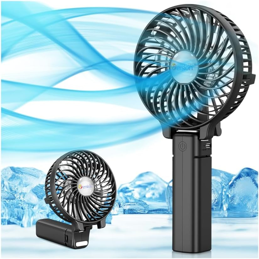 Portable Handheld Fan, Powerful+Durable+4000Mah+180° Foldable, Mini Table Fans with USB Rechargeable Battery Operated Cooling Accessories for Personal Use, Travel, Office Black