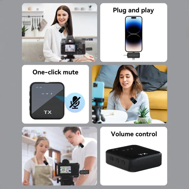 2-Pack Wireless Lavalier Microphone,Foriphone/Android/Camera,328Ft Transmission,18Hbattery Life, Mini Microphone for Recordinterview, Vlogs, Youtube