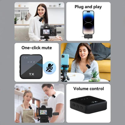 2-Pack Wireless Lavalier Microphone,Foriphone/Android/Camera,328Ft Transmission,18Hbattery Life, Mini Microphone for Recordinterview, Vlogs, Youtube