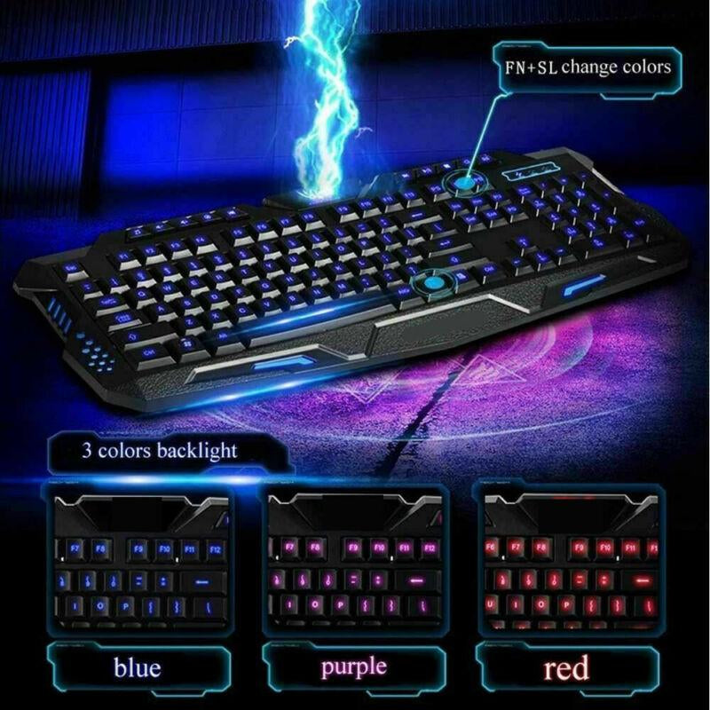 RGB Gaming Mechanical Keyboard + Mouse Set, Wired Membrane Keys Led Backlit 3 Colors