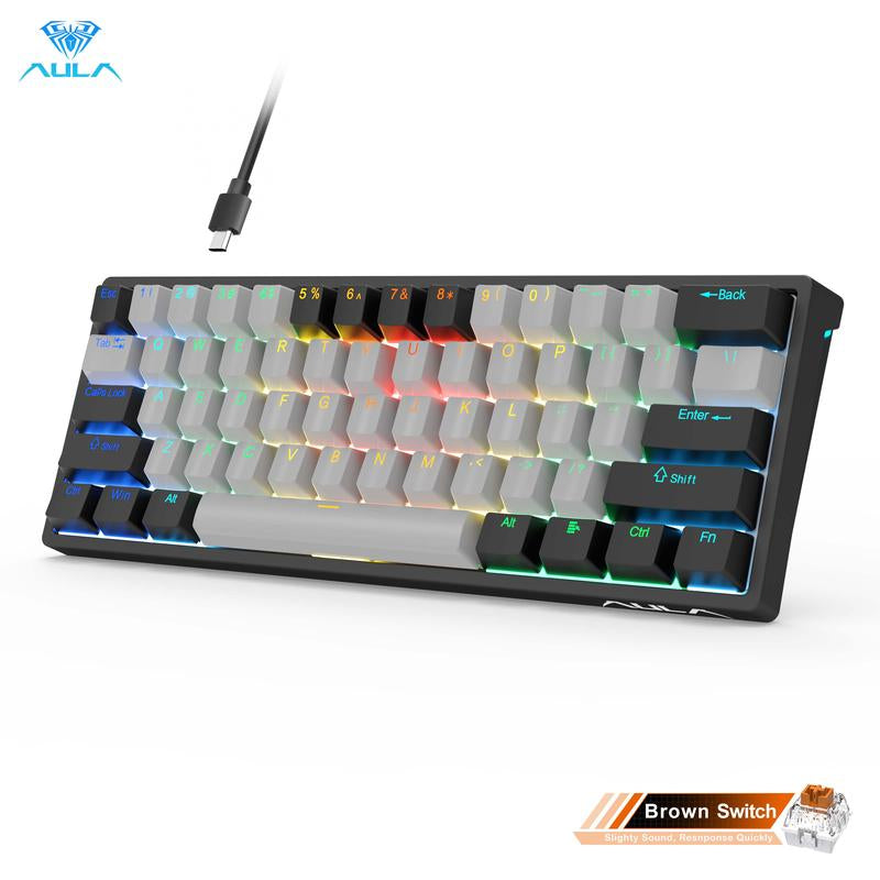 AULA F3261 60 Percent Wired Blue Switch Mechanical Gaming Keyboard, 29 RGB Backlight, Hot Swappable, Mini Small Compact, Office Gaming Rainbow Backlit, Budget Cheap Keyboard Computer PC Accessories College School Supplies Back to School Fallfreshness