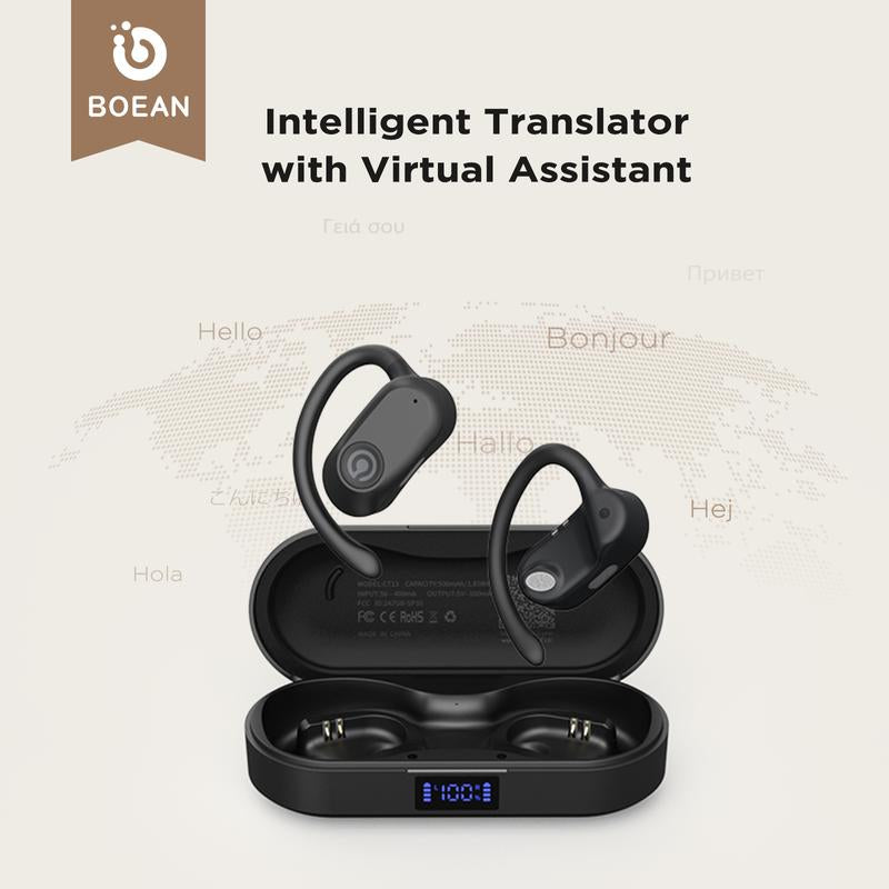 Wireless Bone Conduction Translation Earbuds with APP Support 134 Languages Translate, Intelligent Translator with Virtual Assistant, Bluetooth 5.4