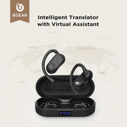 Wireless Bone Conduction Translation Earbuds with APP Support 134 Languages Translate, Intelligent Translator with Virtual Assistant, Bluetooth 5.4
