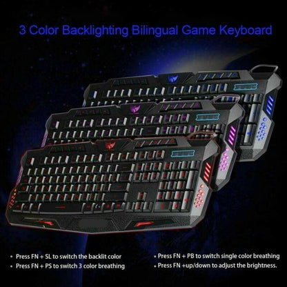 RGB Gaming Mechanical Keyboard + Mouse Set, Wired Membrane Keys Led Backlit 3 Colors