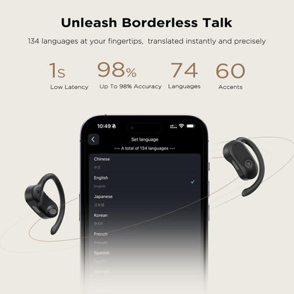 Wireless Bone Conduction Translation Earbuds with APP Support 134 Languages Translate, Intelligent Translator with Virtual Assistant, Bluetooth 5.4