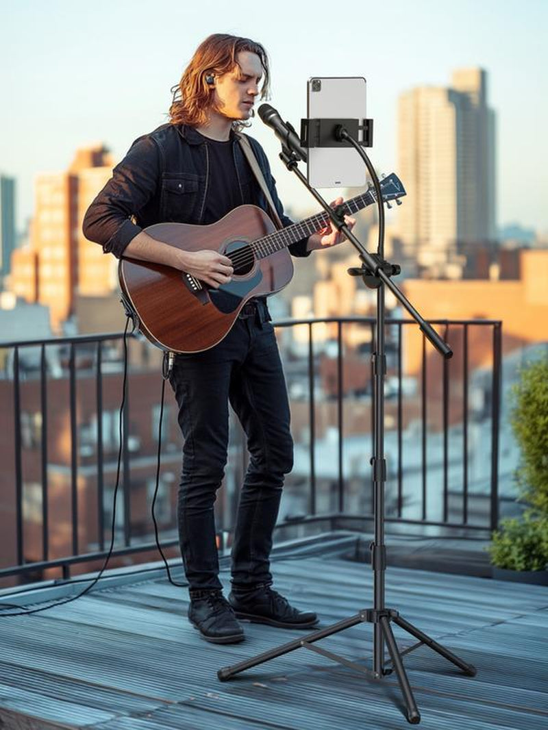 Innogear Mic Stand, 6 in 1 Microphone Stand Floor with Tablet Phone Holder Height Adjustable from 30" to 72" Mic Stand Tripod Boom Arm with Gooseneck Carrying Bag for Singing Karaoke Stage