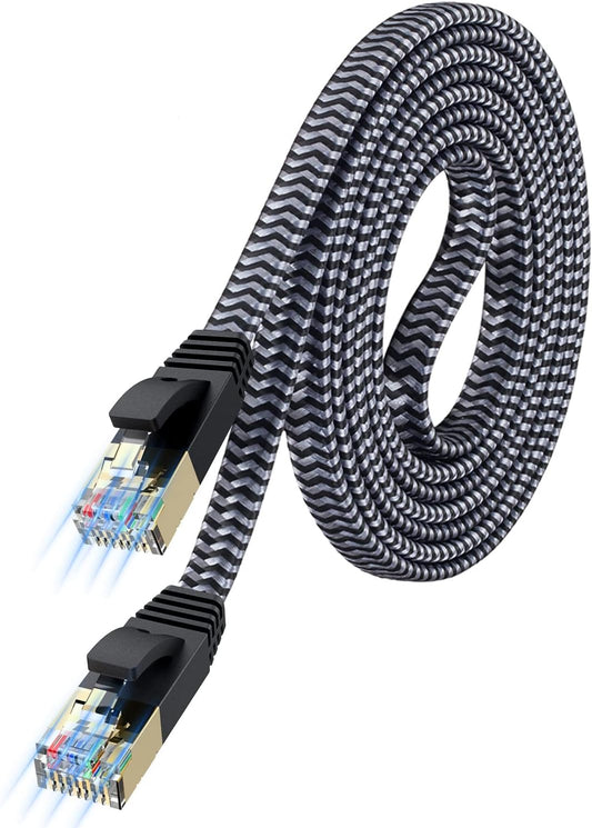 Cat 7 Ethernet Cable 10Ft - Flat Design, Easy Install, Nylon Braided, More Durable High Speed Internet Cable Network Cord Shielded LAN Cables for Computers, Routers, Switches, and Gaming Consoles