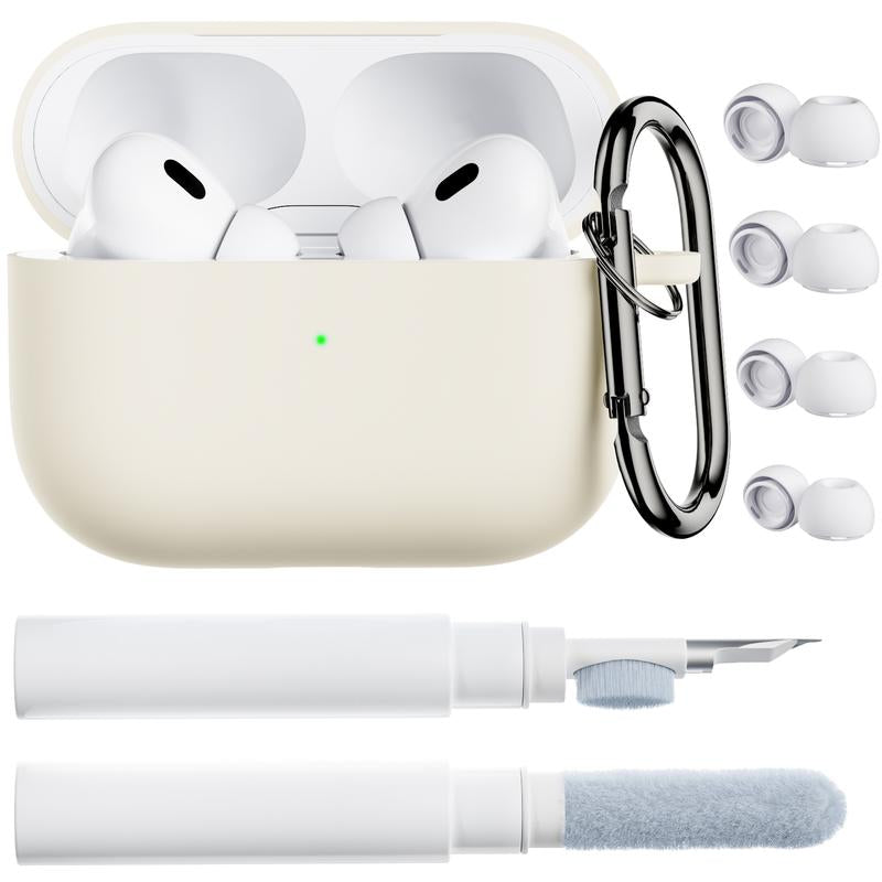 ORNARTO for Airpods Pro 2Nd/1St Generation Case with Cleaner Pen, Eartips Cover, Full Protective Soft Silicone for Airpods Pro Case 2022/2019 with Keychain, Front LED Visible Skin Cover