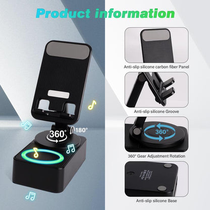 Wireless Induction/Bluetooth Speaker 3In1 Cellphone Holder with Colorful Ambient Light, Non-Slip Base, Portable & Gift-Ready Design (3000Mah) - Larger