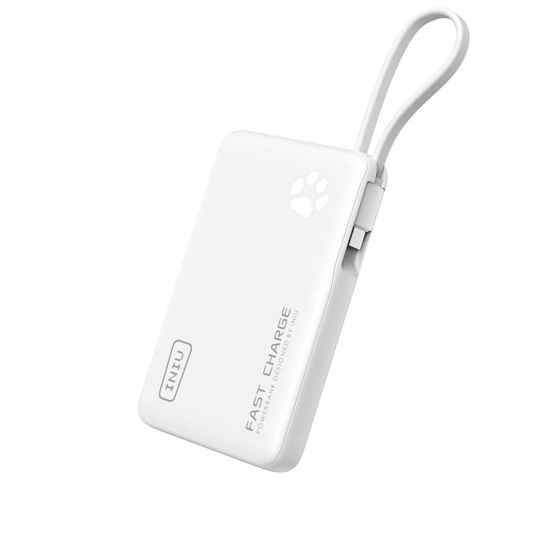 INIU Pawgo 45W Power Bank, Portable Charger, Slimmest 10000Mah Power Bank with Build in USB-C Cable, 45W PD Fast Charging USB C In&Out Battery Pack, External Phone Charger for Iphone 17 16 15 14 13 12 11 Samsung S24 S23 S22 Google Compact Handy Switch 2