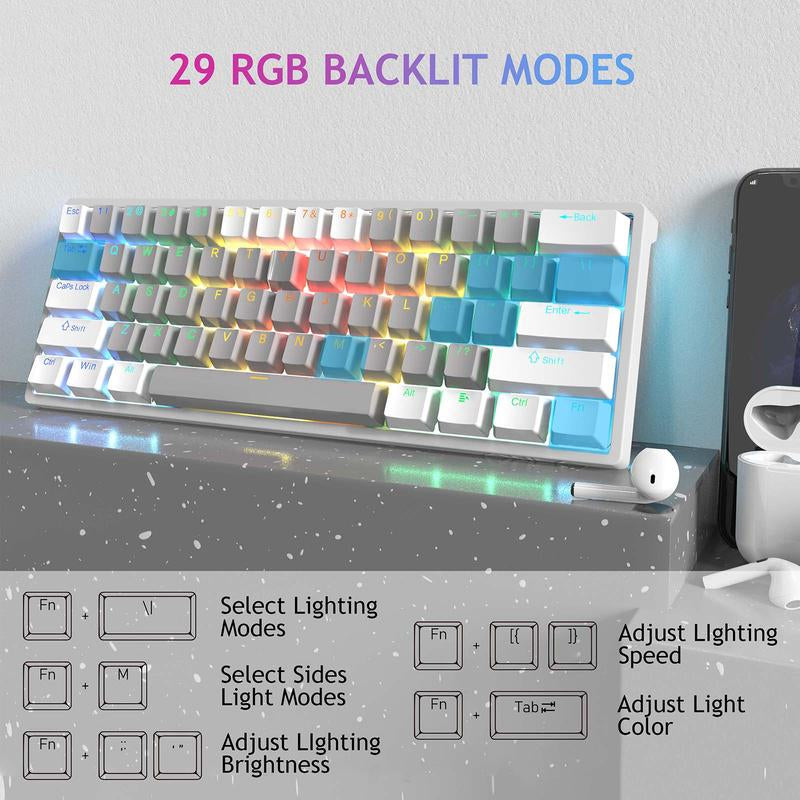 AULA F3261 60 Percent Wired Blue Switch Mechanical Gaming Keyboard, 29 RGB Backlight, Hot Swappable, Mini Small Compact, Office Gaming Rainbow Backlit, Budget Cheap Keyboard Computer PC Accessories College School Supplies Back to School Fallfreshness