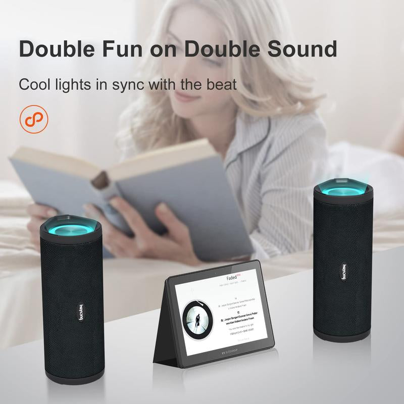 HEYSONG REVERB Waterproof Bluetooth Speaker, Portable Wireless Outdoor Speaker with Stereo Sound, IPX7 Speaker for Pool, Shower, Audio Playback on Smartphones, Beach Accessories, Gifts for Men and Women