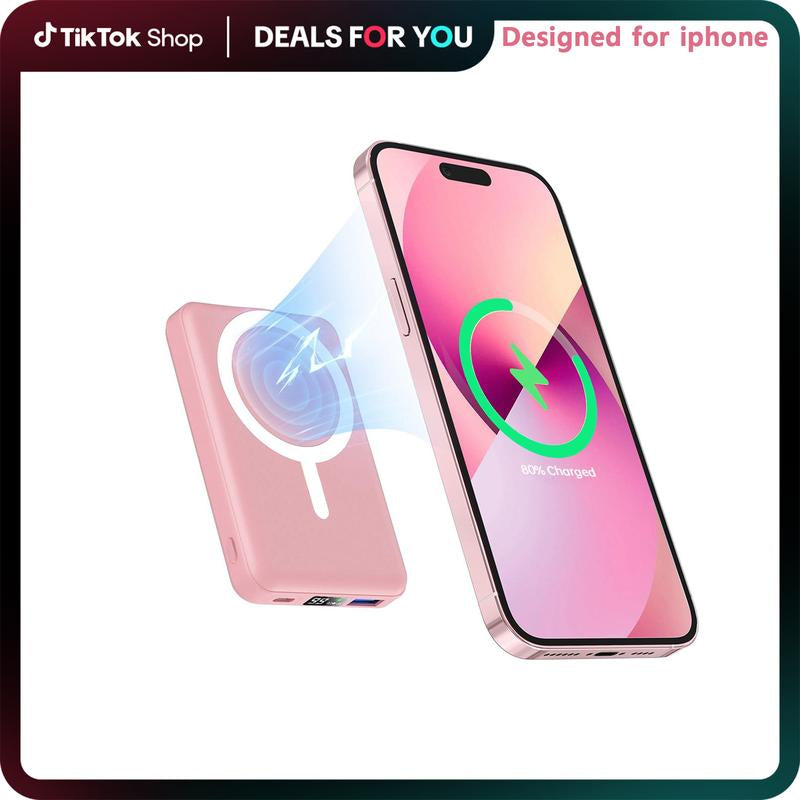 Podoru Magnetic Power Bank, 10000Mah for Magsafe Portable Battery Pack Fast Wireless Mobile Charger and USB-C Cable, for Iphone 16/15/14/13/12 Series