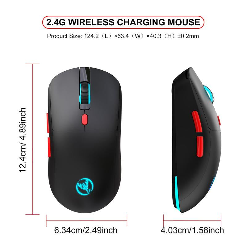 HXSJ T20 Wireless Charging Mouse, 2.4G RGB Backlight Gaming Mouse, 650Mah Battery Gaming Mouse for PC, Laptop, Mac