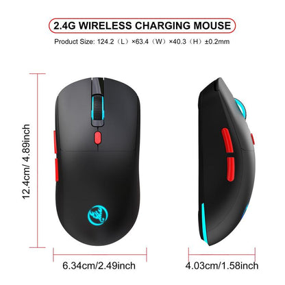 HXSJ T20 Wireless Charging Mouse, 2.4G RGB Backlight Gaming Mouse, 650Mah Battery Gaming Mouse for PC, Laptop, Mac