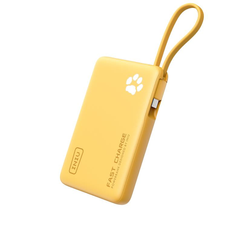 INIU Pawgo 45W Power Bank, Portable Charger, Slimmest 10000Mah Power Bank with Build in USB-C Cable, 45W PD Fast Charging USB C In&Out Battery Pack, External Phone Charger for Iphone 17 16 15 14 13 12 11 Samsung S24 S23 S22 Google Compact Handy Switch 2