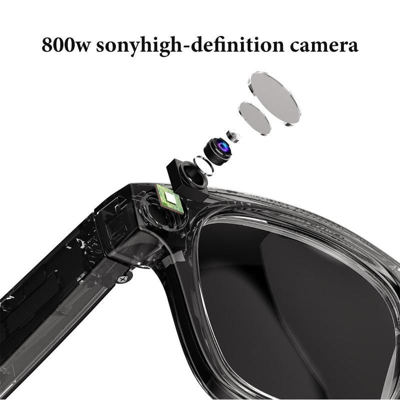 Evomi Touch-Control Bluetooth Smart Glasses Camera Withhd Cameras Bluetooth Voice Communicationlightweight Design Dual Interchangeablelenses Day Night Switch Surround Soundspeakers Device Wearable Bluetooth Glasses Black