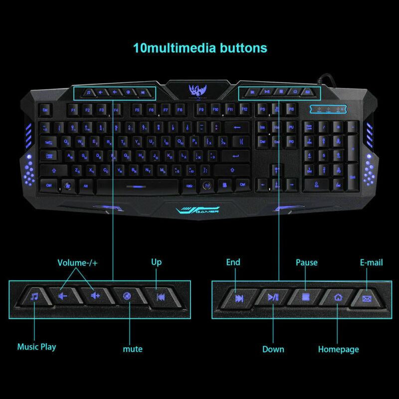 RGB Gaming Mechanical Keyboard + Mouse Set, Wired Membrane Keys Led Backlit 3 Colors