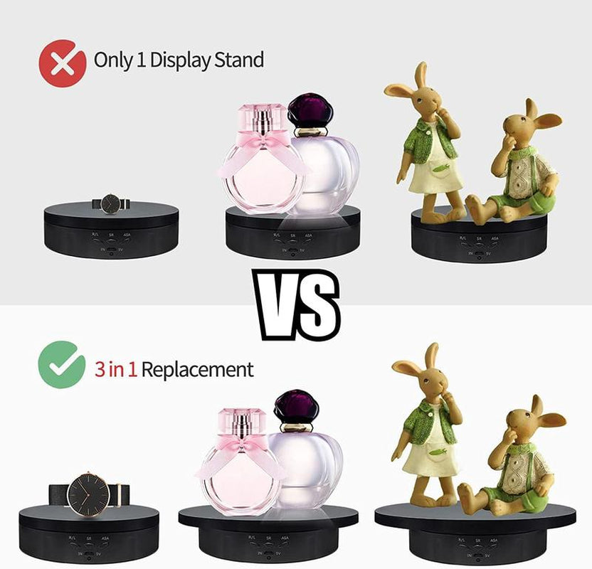 3 in 1 Rotating Display Stand with 5.9/7.08/8.66 Inch Replacement Cover, Remote Control for Photography & Video Shows Organizer, Max Load 22Lbs