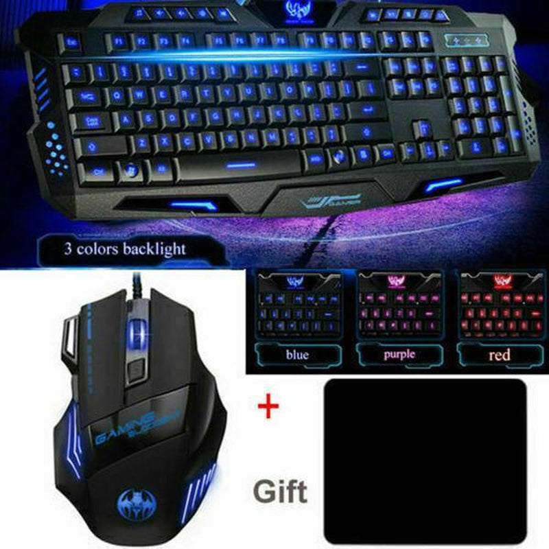 RGB Gaming Mechanical Keyboard + Mouse Set, Wired Membrane Keys Led Backlit 3 Colors
