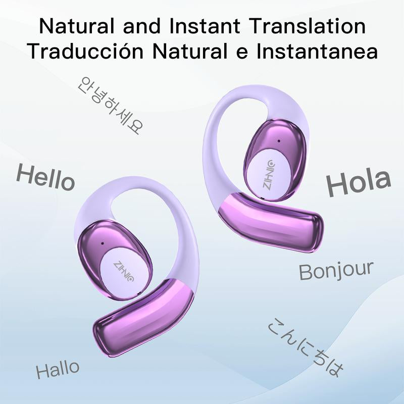 ZIHNIC S09 AI Translation Earbuds Bluetooth 5.0 Wireless Open-Ear Headphones 138 Languages Support HIFI Sound Quality Chargeable Electronic Audio Headset Chargeable Electronic Audio Headset Pink
