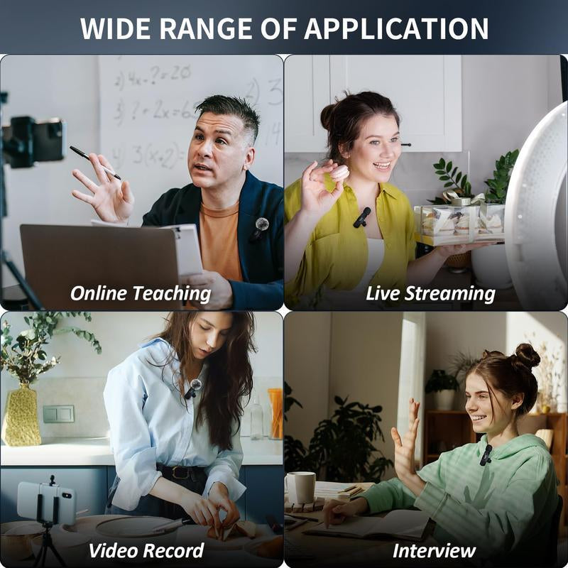 2 Pcs Wireless Microphones for Iphone, Android, Ipad - Mini Wireless Clip-On Microphones Crystal Clear Sound Quality for Recording, Live Streaming,Vlog Microfono Minimic Usb C Interface Smartphone