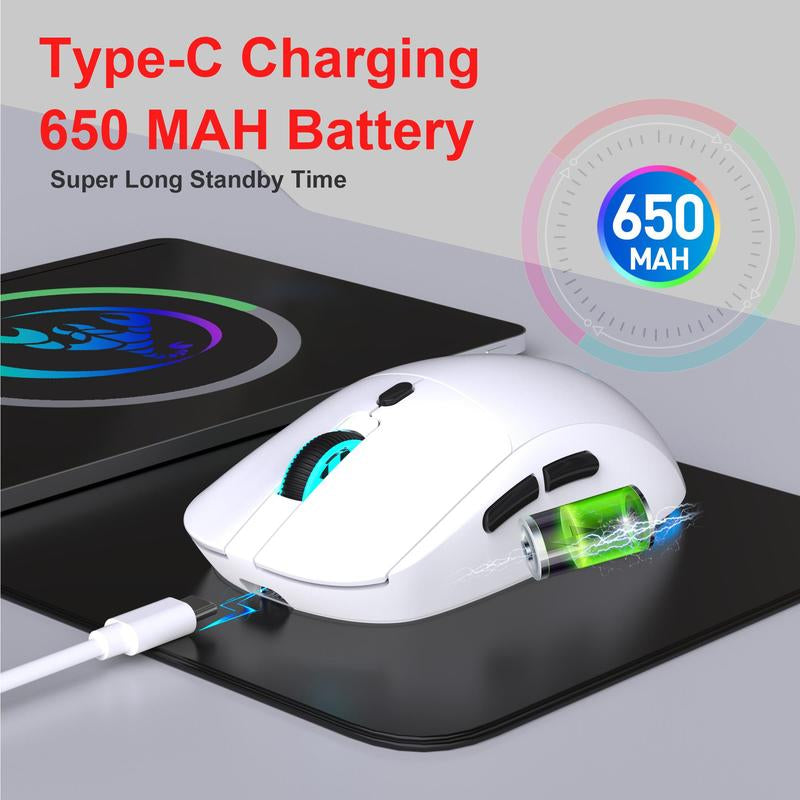 HXSJ T20 Wireless Charging Mouse, 2.4G RGB Backlight Gaming Mouse, 650Mah Battery Gaming Mouse for PC, Laptop, Mac