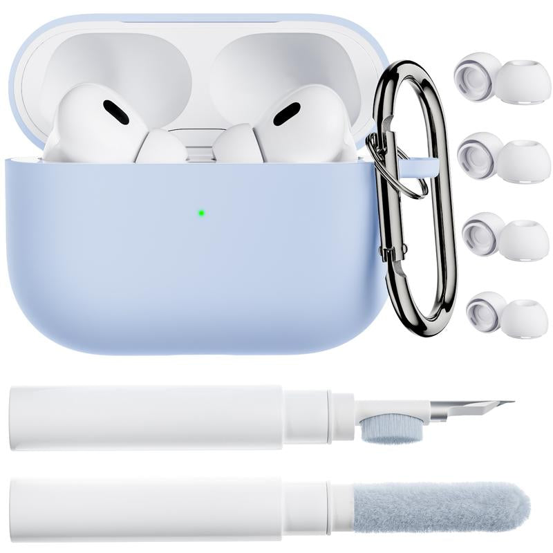 ORNARTO for Airpods Pro 2Nd/1St Generation Case with Cleaner Pen, Eartips Cover, Full Protective Soft Silicone for Airpods Pro Case 2022/2019 with Keychain, Front LED Visible Skin Cover