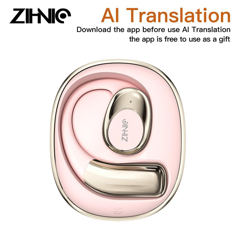 ZIHNIC S09 AI Translation Earbuds Bluetooth 5.0 Wireless Open-Ear Headphones 138 Languages Support HIFI Sound Quality Chargeable Electronic Audio Headset Chargeable Electronic Audio Headset Pink