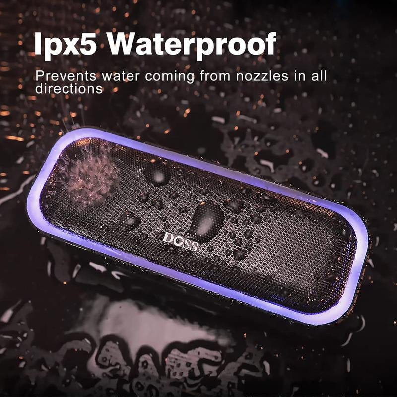 DOSS Soundbox Pro Bluetooth Speaker with 20W Stereo Sound Active Extra Bass IPX6 Waterproof TWS Multi-Colors Lights Audio Party Smartphone Speaker Protection Charging Button-Outdoorfun