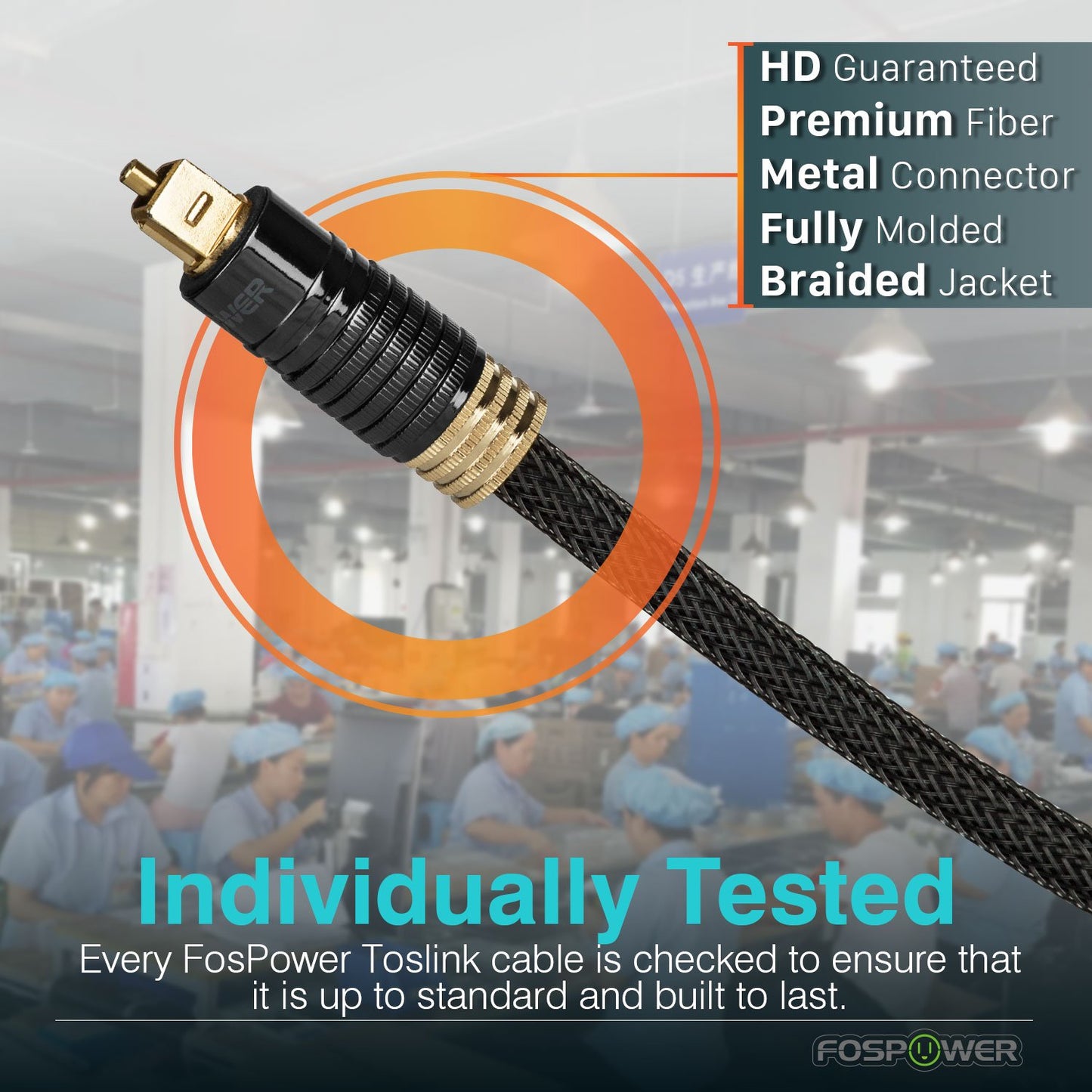 24K Gold Plated Toslink Digital Fiber Optical Audio Cable (S/PDIF) - [Zero RFI & EMI Interference] Metal Connectors & Ultra Durable Nylon Braided Jacket (50Ft)