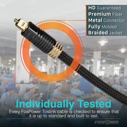 24K Gold Plated Toslink Digital Fiber Optical Audio Cable (S/PDIF) - [Zero RFI & EMI Interference] Metal Connectors & Ultra Durable Nylon Braided Jacket (50Ft)