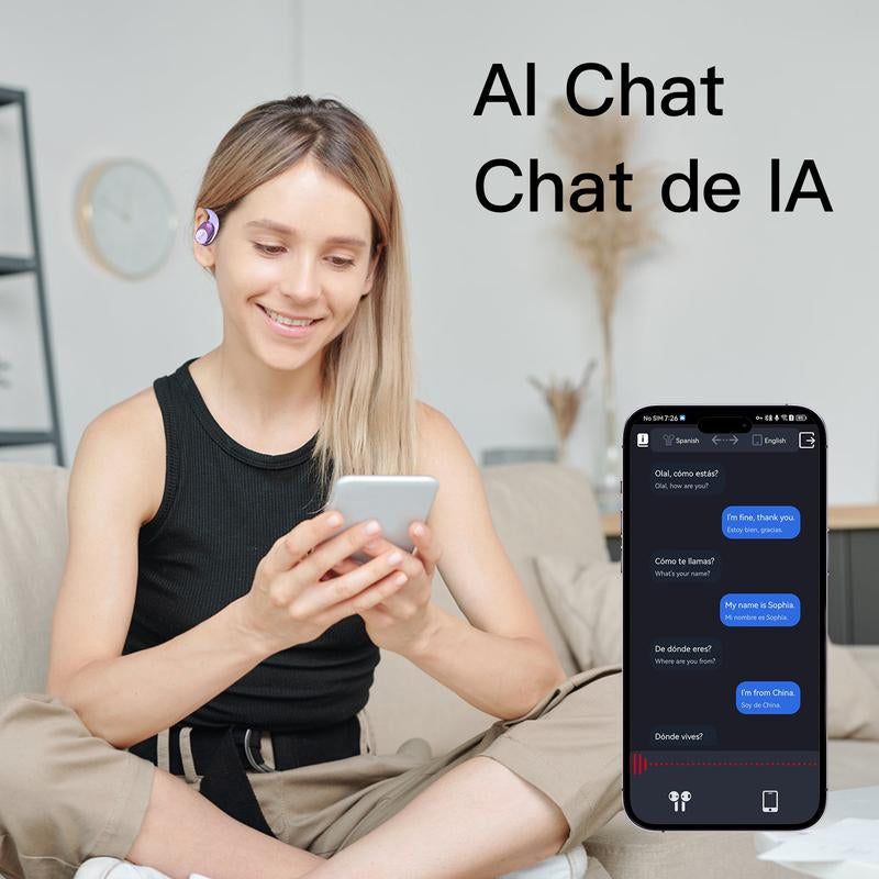 ZIHNIC S09 AI Translation Earbuds Bluetooth 5.0 Wireless Open-Ear Headphones 138 Languages Support HIFI Sound Quality Chargeable Electronic Audio Headset Chargeable Electronic Audio Headset Pink