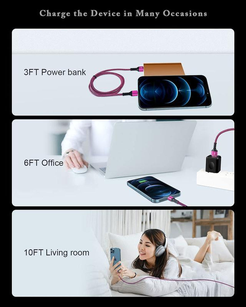 Iphone Charger Cable, [2Pack/3Ft] Apple Lightning Cord for Iphone 14 Pro Max 13 12 Pro/11/Xs/Xr/X/8 Plus/7, Ipad Mini, Ipad Air, USB-A Braided Rapid Charge Core Recharger Power Cargador Charging Connector Apple Adapter Device Fast Cellphone Electronic