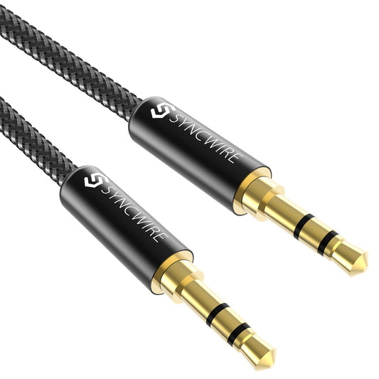 3.5Mm Aux Cable (9.8Ft/3M) Hi-Fi Sound Nylon Braided Auxiliary Audio Cable Adapter Male to Male AUX Cord for Headphones, Car, Home Stereos, Speaker, Iphone, Ipad, Ipod, Echo & More Black