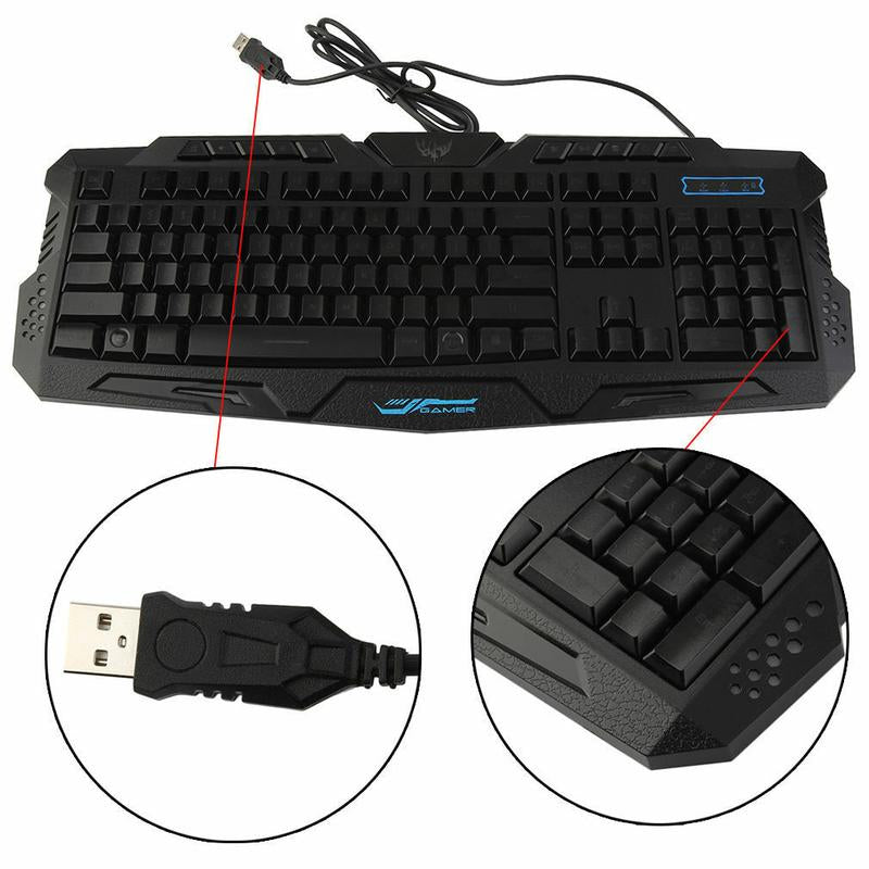 RGB Gaming Mechanical Keyboard + Mouse Set, Wired Membrane Keys Led Backlit 3 Colors