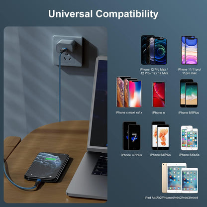 2Pack for Iphone Charger Cord 3FT, Lighting Cable 3 Feet to USB Charging Cable, Nylon Braided Charging Cord 3 Foot Compatible with Iphone 14 13 12 11 X XS XR Pad - Blue