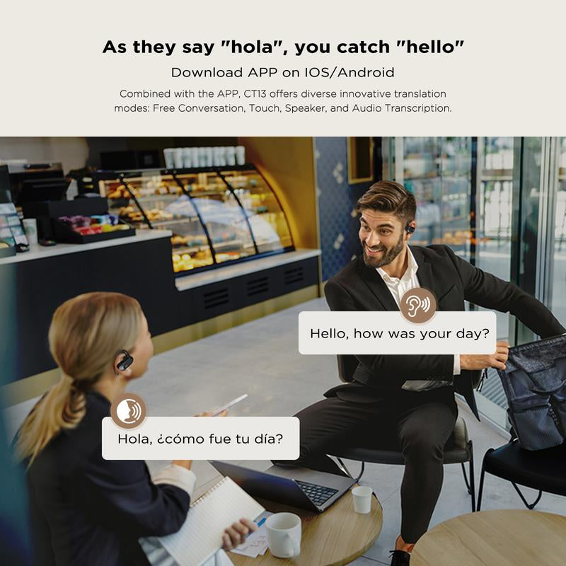 Wireless Bone Conduction Translation Earbuds with APP Support 134 Languages Translate, Intelligent Translator with Virtual Assistant, Bluetooth 5.4