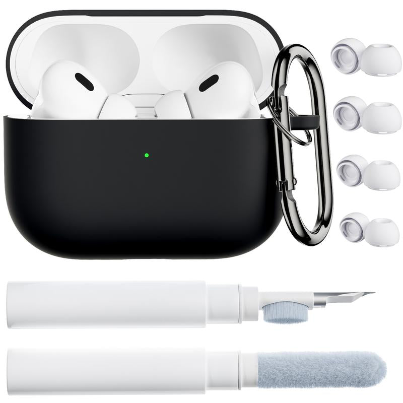 ORNARTO for Airpods Pro 2Nd/1St Generation Case with Cleaner Pen, Eartips Cover, Full Protective Soft Silicone for Airpods Pro Case 2022/2019 with Keychain, Front LED Visible Skin Cover