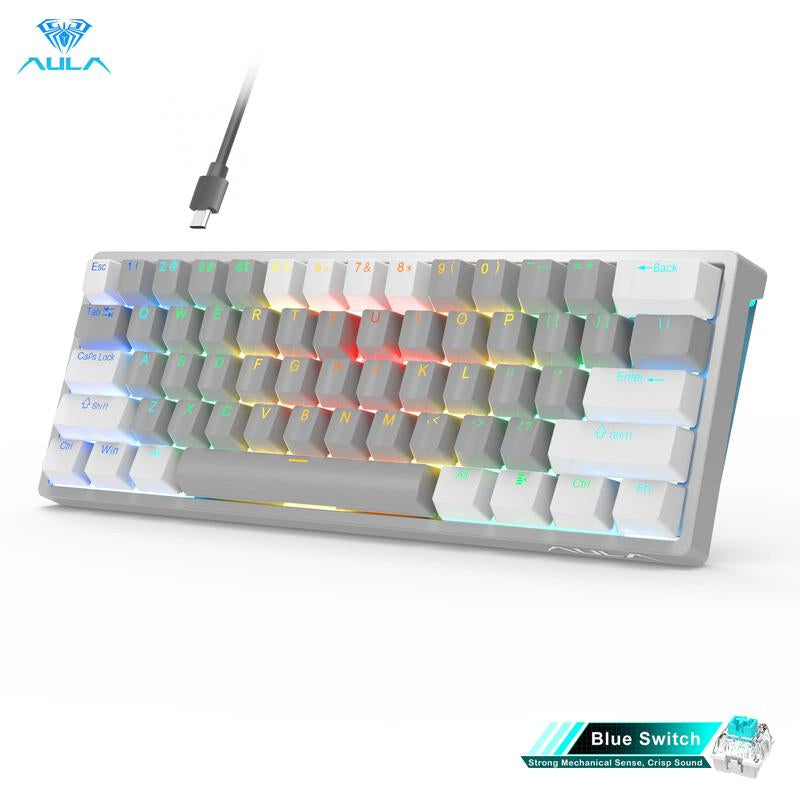 AULA F3261 60 Percent Wired Blue Switch Mechanical Gaming Keyboard, 29 RGB Backlight, Hot Swappable, Mini Small Compact, Office Gaming Rainbow Backlit, Budget Cheap Keyboard Computer PC Accessories College School Supplies Back to School Fallfreshness