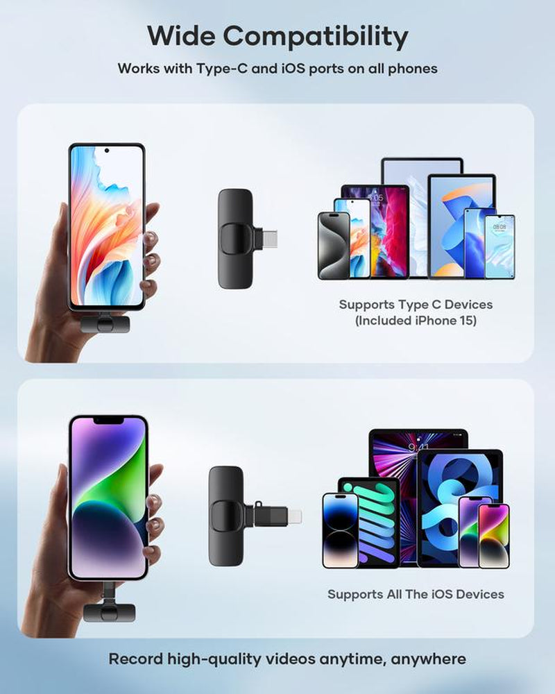 KUKIHO K9 2 Pack Wireless Lavalier Microphone for Iphone Ipad and Android Phone, Lapel Mic Plug and Play Wireless Mic Noise Reduction Microphone for Video Recording Interview Podcast Vlog Youtube Tiktok