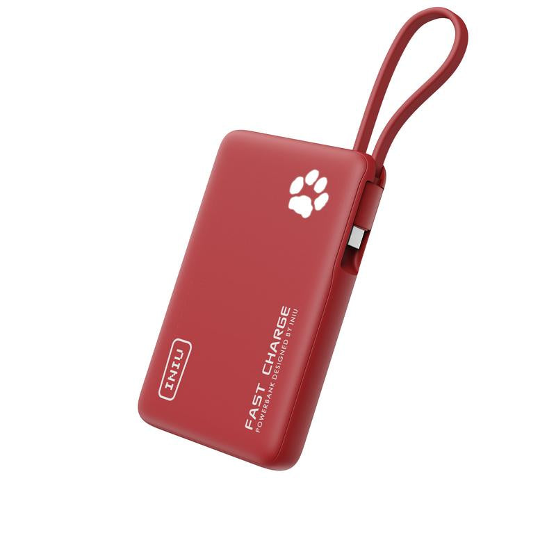 INIU Pawgo 45W Power Bank, Portable Charger, Slimmest 10000Mah Power Bank with Build in USB-C Cable, 45W PD Fast Charging USB C In&Out Battery Pack, External Phone Charger for Iphone 17 16 15 14 13 12 11 Samsung S24 S23 S22 Google Compact Handy Switch 2