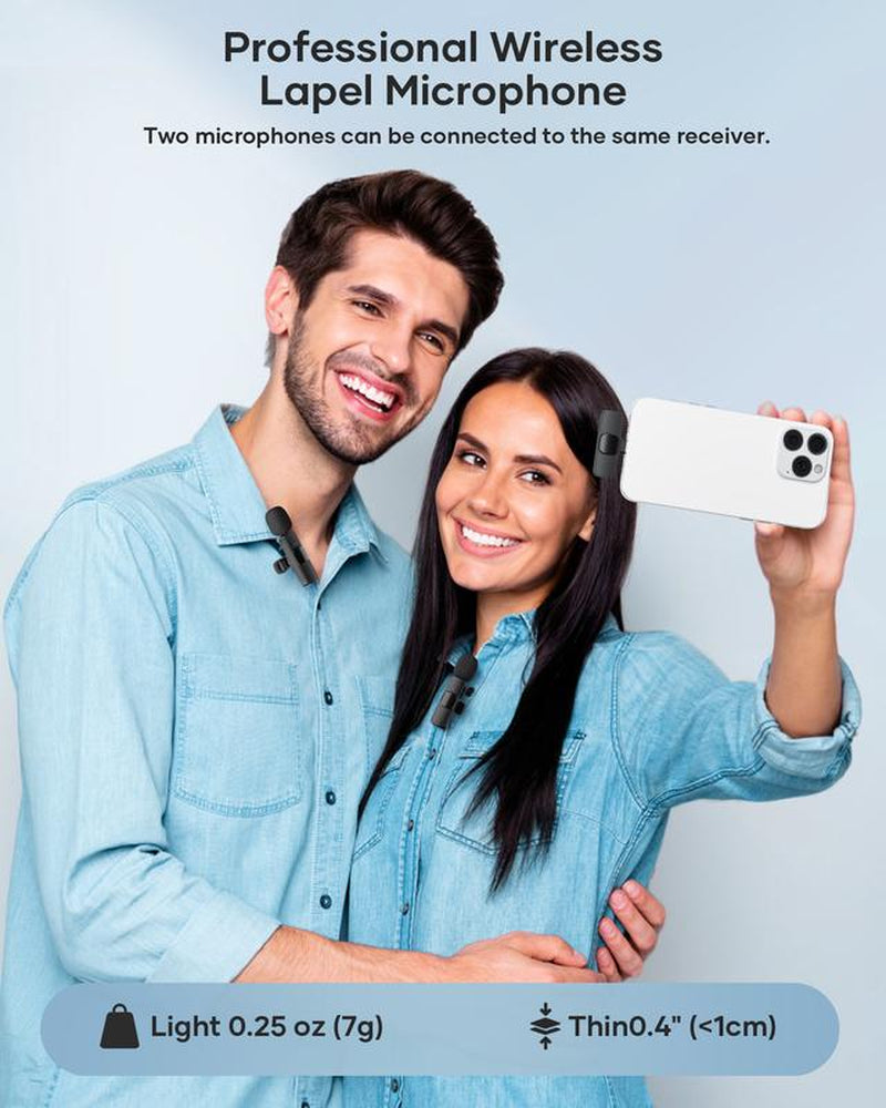 KUKIHO K9 2 Pack Wireless Lavalier Microphone for Iphone Ipad and Android Phone, Lapel Mic Plug and Play Wireless Mic Noise Reduction Microphone for Video Recording Interview Podcast Vlog Youtube Tiktok