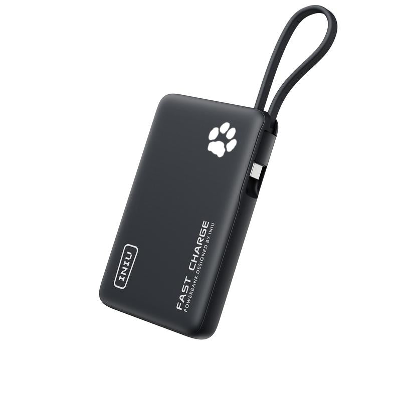 INIU Pawgo 45W Power Bank, Portable Charger, Slimmest 10000Mah Power Bank with Build in USB-C Cable, 45W PD Fast Charging USB C In&Out Battery Pack, External Phone Charger for Iphone 17 16 15 14 13 12 11 Samsung S24 S23 S22 Google Compact Handy Switch 2